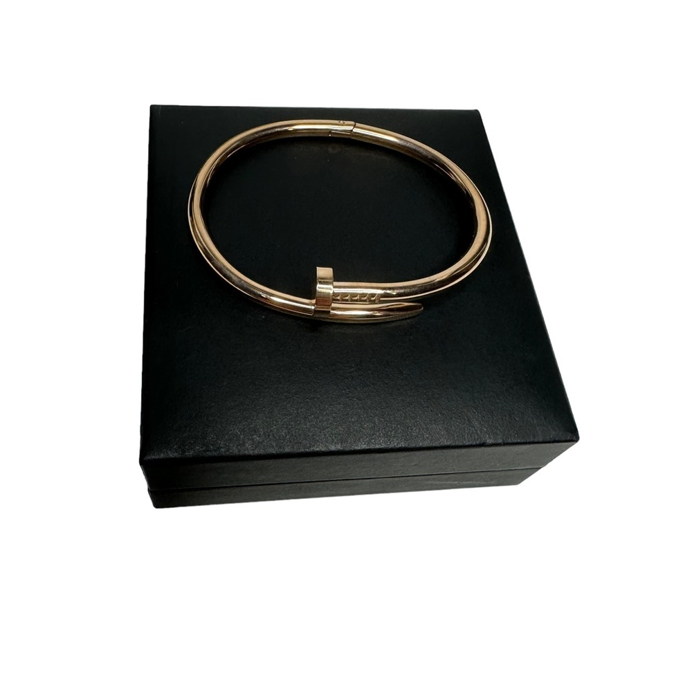 NEW Fashion Rose Gold Color Nail Titanium Steel Plated Bangle Bracelet - Picture 4 of 10